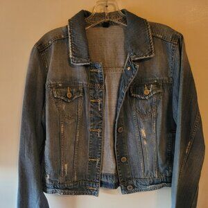 AMERICAN EAGLE Wash Distressed Fitted Jean Jacket Large